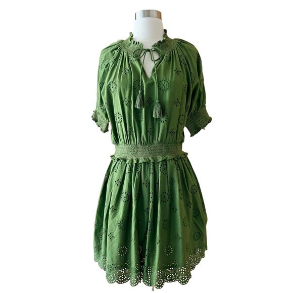 ROLLER RABBIT Fiorella Dress Astra Eyelet Green Cotton Short Sleeves Small NEW - Picture 9 of 12